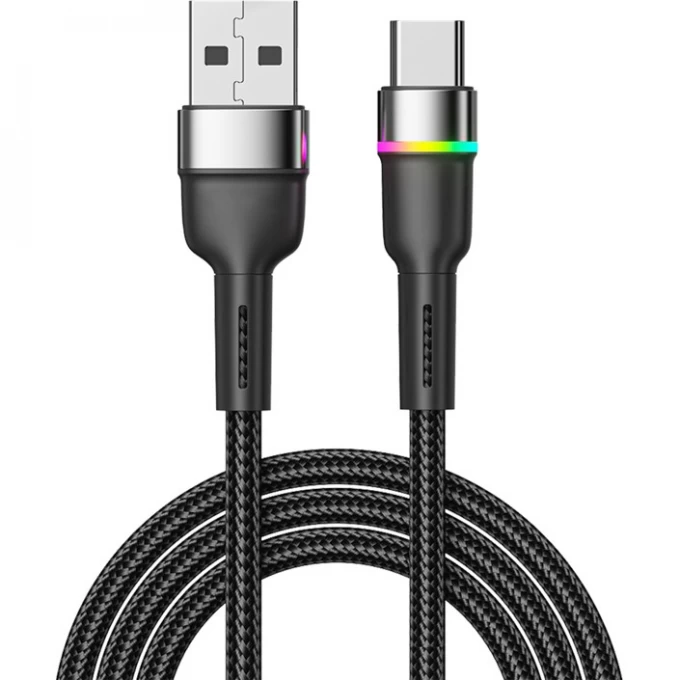Кабель REXANT USB-A – Type-C, 3А, 18Вт, 1м, в черной нейлоновой оплетке, с LED подсветкой 18-7065 Кабель REXANT USB-A – Type-C, 3А, 18Вт, 1м, в черной нейлоновой оплетке, с LED подсветкой 18-7065