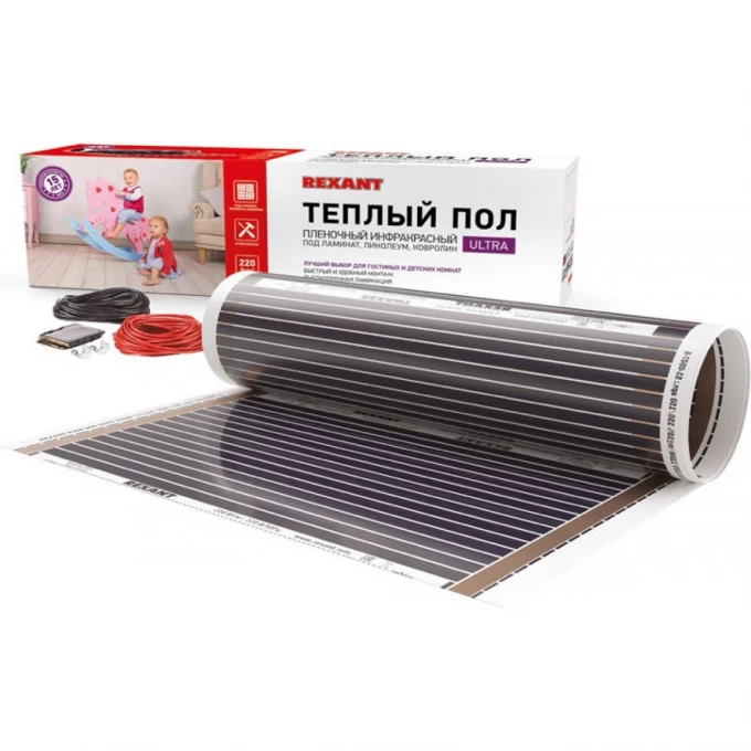 Пленочный теплый пол REXANT ULTRA RXM 220, площадь 2 м², 0.5х4 м, 440 Вт 51-0503-4 Пленочный теплый пол REXANT ULTRA RXM 220, площадь 2 м², 0.5х4 м, 440 Вт 51-0503-4