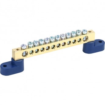 Шина REXANT 8х12 мм на двух угловых синих изоляторах 12 групп Шина REXANT 8х12 мм на двух угловых синих изоляторах 12 групп